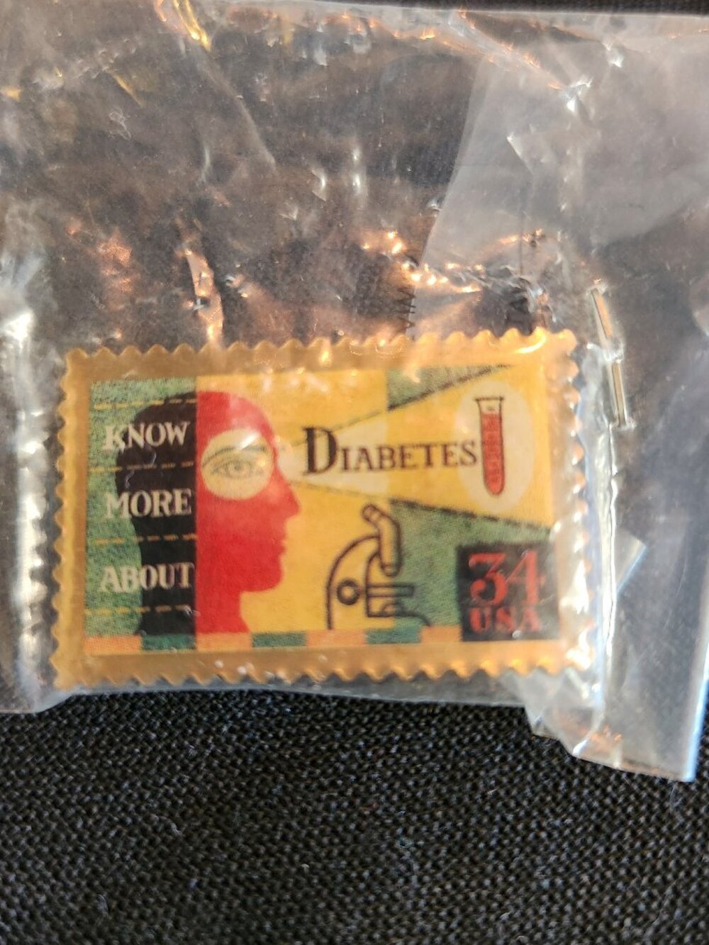Vintage USPS Diabetes Awareness 34¢ Stamp Lapel Pin Sealed
